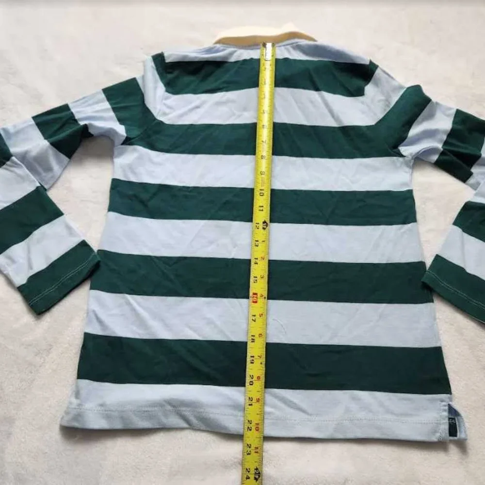 New women's  J Crew Factory long sleeve rugby stripe polo shirt blue green - Picture 9 of 10